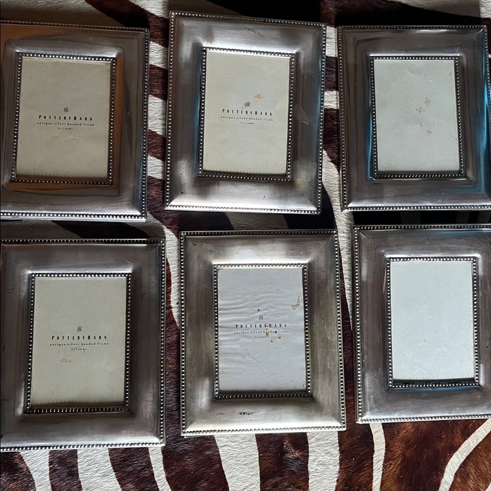6 Antique Pottery Barn Silver Beaded Picture Frame